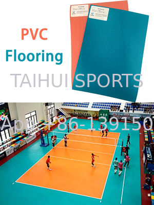بلاط أرضيات كرة الطائرة PVC 6 مم أخضر/أزرق/أصفر/أحمر/رمادي للياقة البدنية في الهواء الطلق والداخلي من PVC